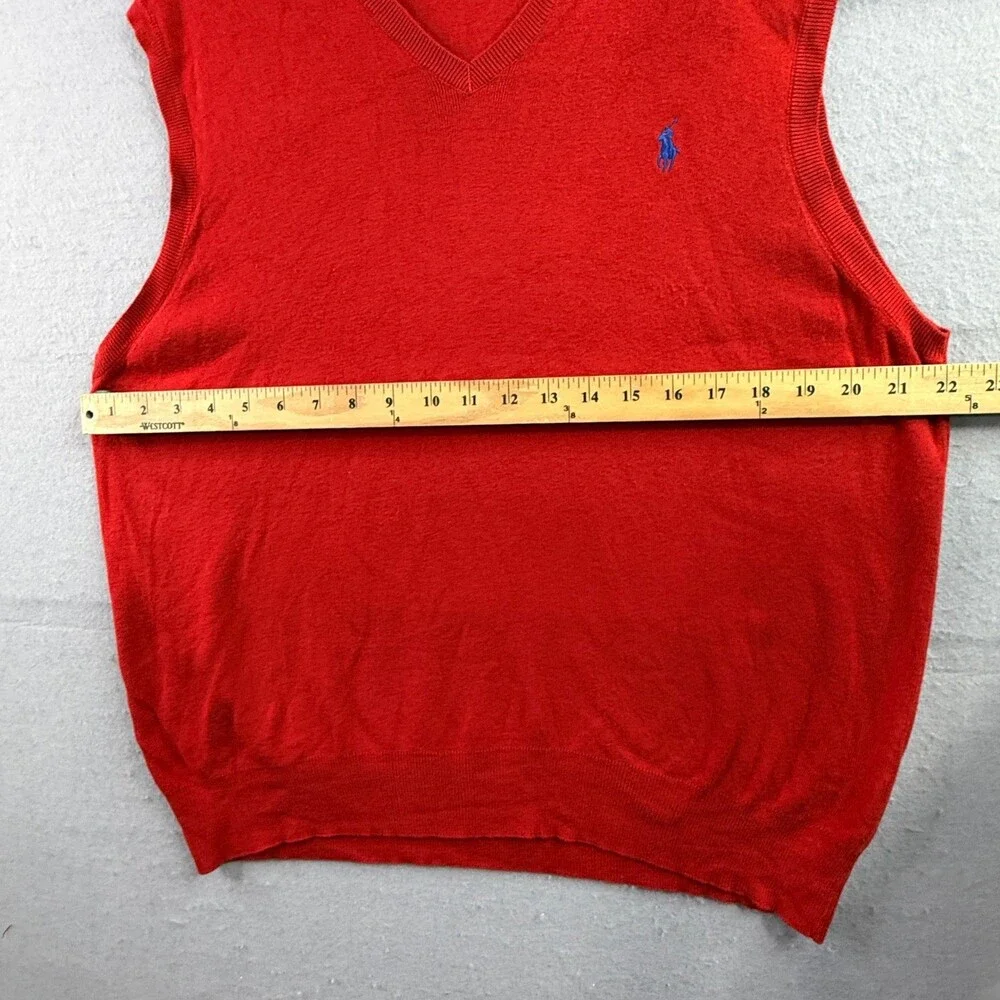 Polo Ralph Lauren Mens XL Red 100% Pima Cotton V-Neck Sweater Vest Blue Pony